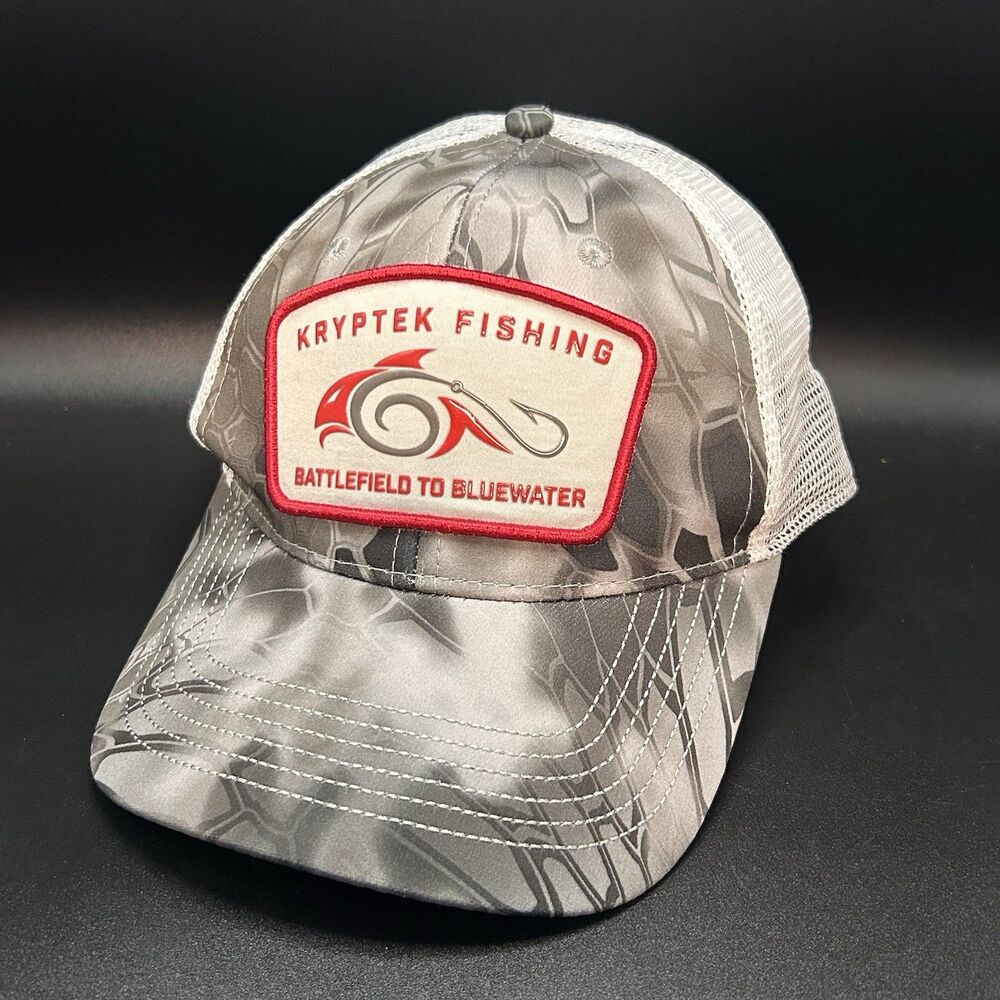 Huk Kryptek Fishing Trucker Hat Adjustable Snap Back Mesh Grey White